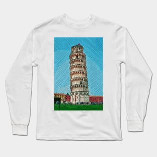 Leaning Tower of Pisa Hatching Long Sleeve T-Shirt